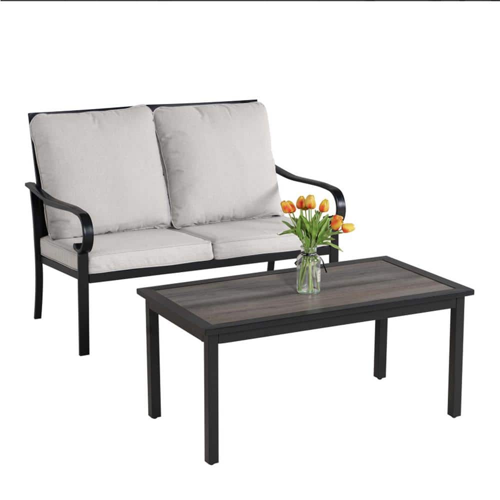 2-Pieces Metal Patio Conversation Seating Set, 1-Love seat and 1-Coffee Tab