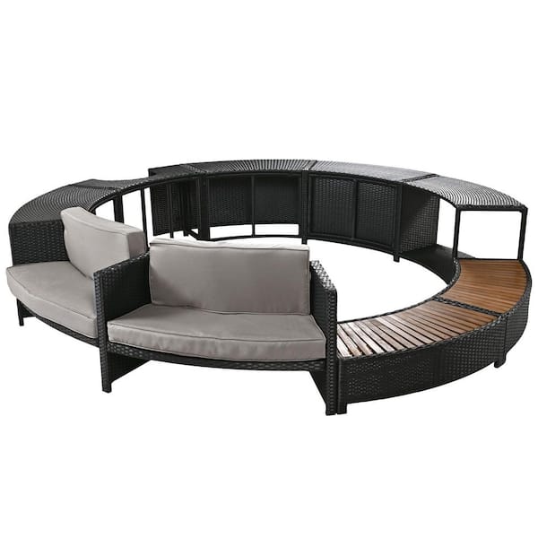 Unbranded Spa Surround Wicker Outdoor Sectional Sofa Set with Gray Cushions, Storage Space