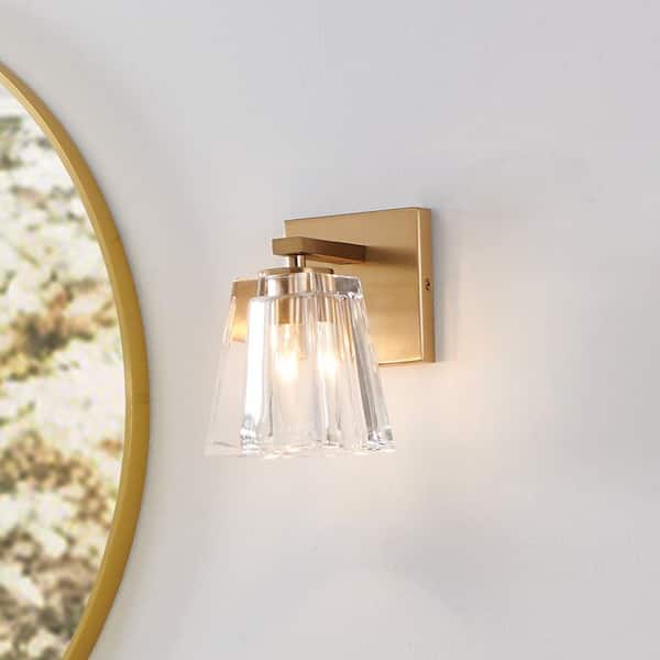 Valentin 4-in. 1-light Champagne Gold Vanity Light with Clear Pressed Glass Shade