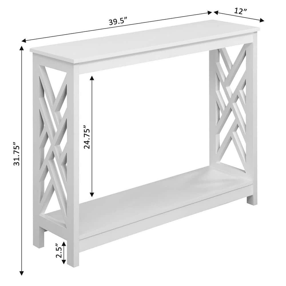 Sleek White Transitional Console Table with Storage Shelf