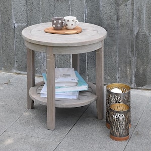 Heaton Weathered Gray Teak Wood Outdoor Side Table