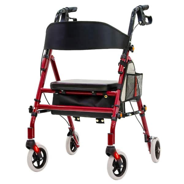 DAILYLIFE Rollator Walker歩行器 赤 Anqtovp 4Wheel Lightweight Foldable Rollator Walker in Red with