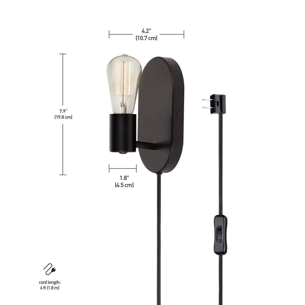 Matte Black Modern Oval Backplate Wall Sconce
