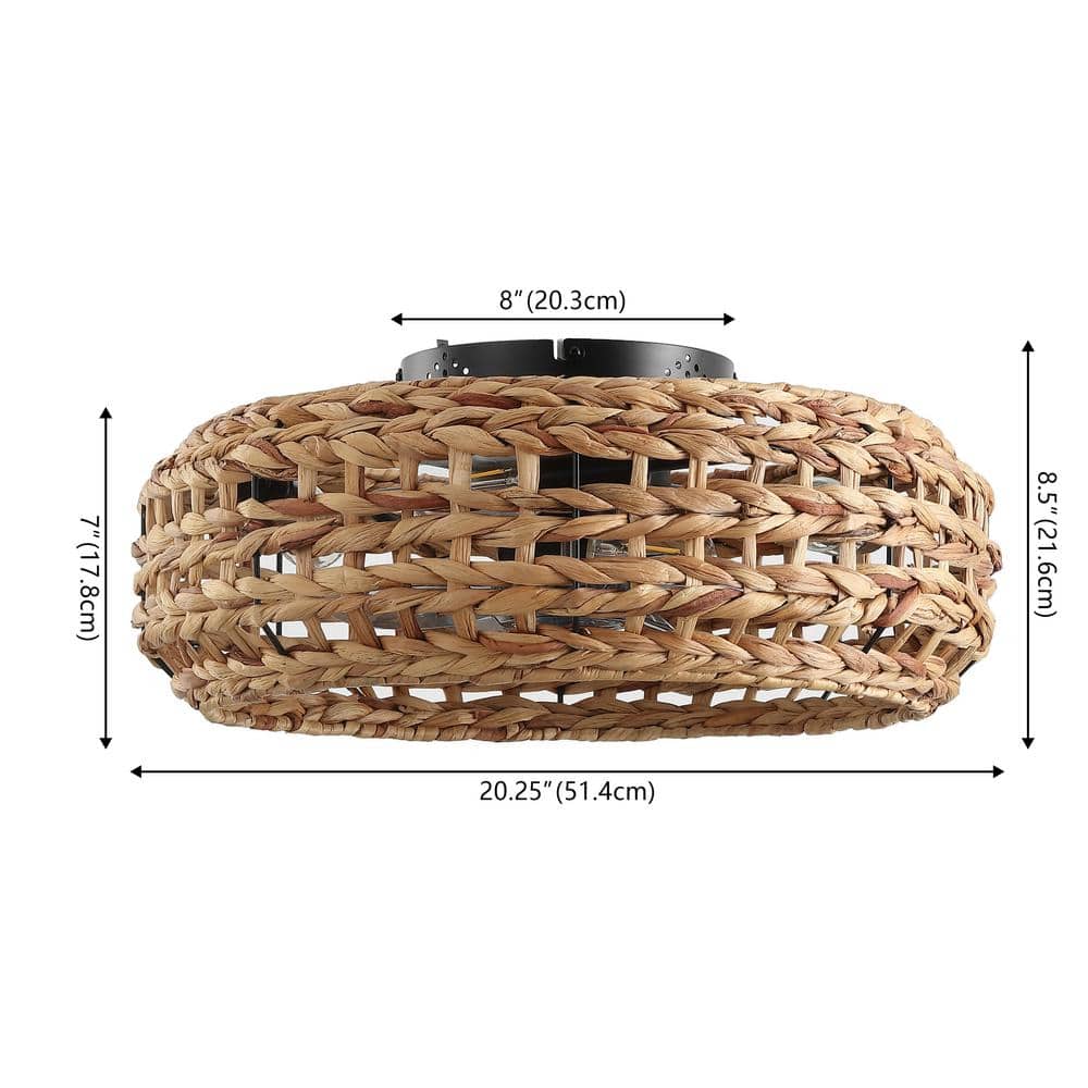 Archer 20.25" Brown/Black Seagrass Lantern Ceiling Fan with Remote