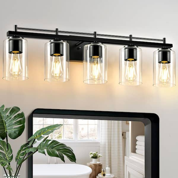 30.7 in. 5-light Black Vanity Light with Clear Glass Shade (1-Pack)