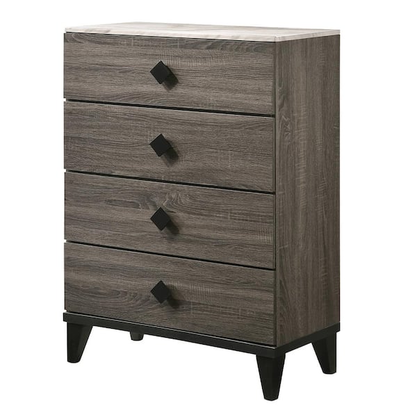 Acme Furniture Avantika 4-Drawer Faux Marble Top and Rustic Gray Oak Chest of Drawer 45 in. x 31 in. x 15 in.