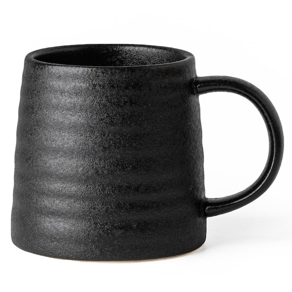 16 oz. Black Creamic Tea Cups with Handle, Handmade Wide Bottom Pottery Mug, Dishwasher and Microwave Safe