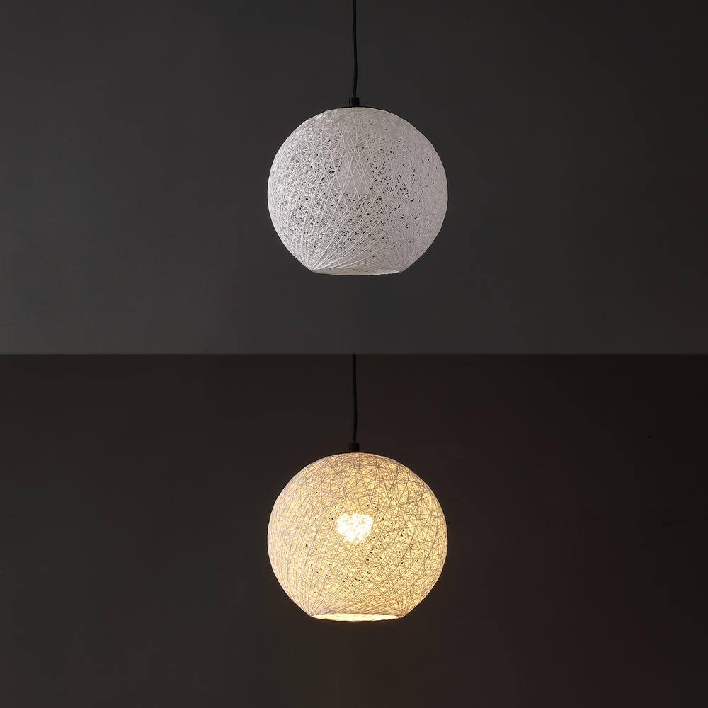 White Bohemian Woven Globe LED Pendant Light