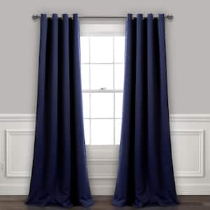 Navy Polyester 95 in. x 52 in. Insulated Grommet Blackout Room Darkening Curtain (Double Panel)