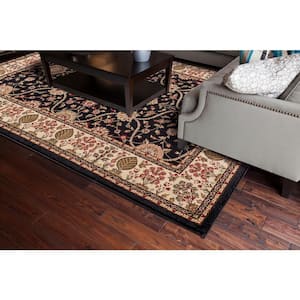 Jewel Collection Voysey Black Rectangle Indoor 9 ft. 3 in. x 12 ft. 6 in. Area Rug