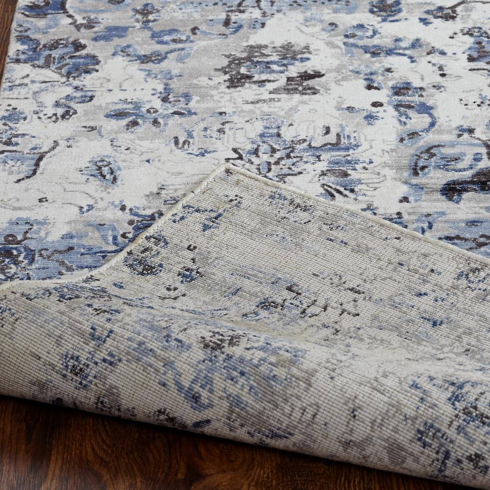 Blue and Gray Abstract High Pile Viscose Area Rug