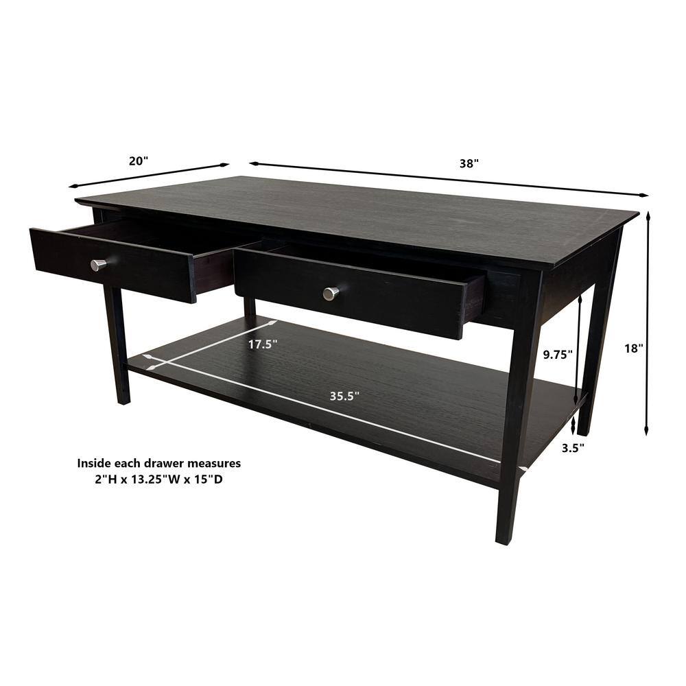 Charcoal Gray Bamboo Coffee Table with Storage Drawers