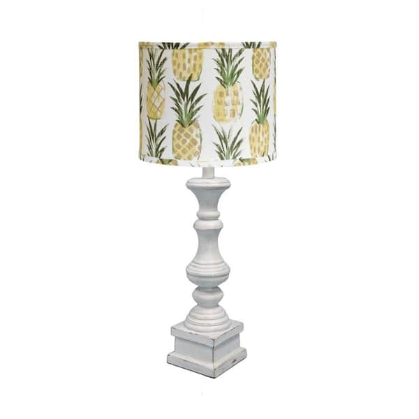 HomeRoots 29 in. Distressed Antiqued White Pineapple Shade Table Lamp