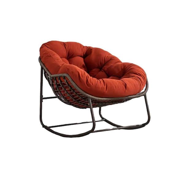 Grand Comfort Series Orange Wicker Oversized Outdoor Rocking Chair with CushionGuard Spice Orange Cushion