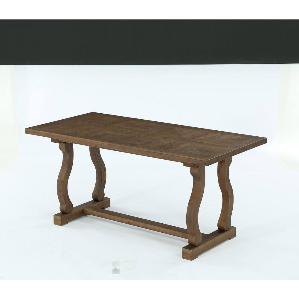 Roesler Industrial Simple Dark Brown Solid Wood 63 in. 4-Legs Dinning Dinner Kitchen Rectangular Dining Table Seats 6