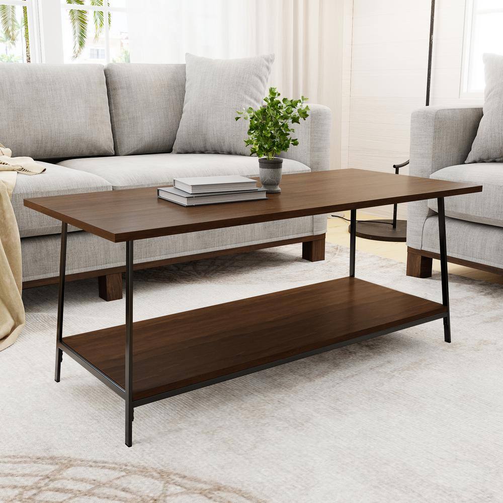 GTIN 195425001821 product image for Brookside Eliza 22 in. Dark Oak Rectangle Metal and Wood Coffee Table with Stora | upcitemdb.com