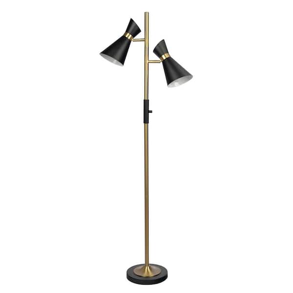 62 in. Black 2-Light Standard Floor Lamp for Bedroom, Living Room with Metal Hourglass Shade No Bulbs Included