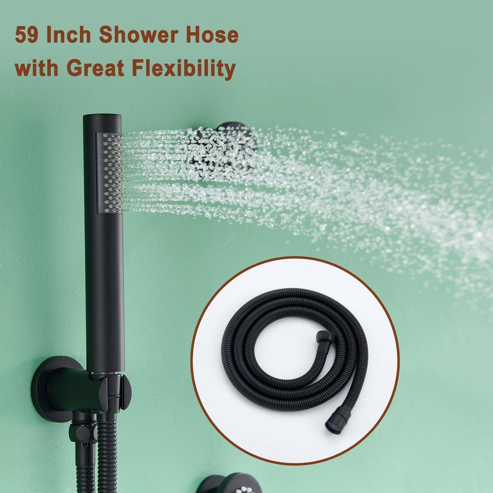Matte Black Stainless Steel Wall Mounted Shower System with Rainfall and Body Jets