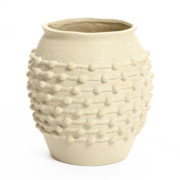16.5 in. Coastal Beige Resin Round Floor Planter