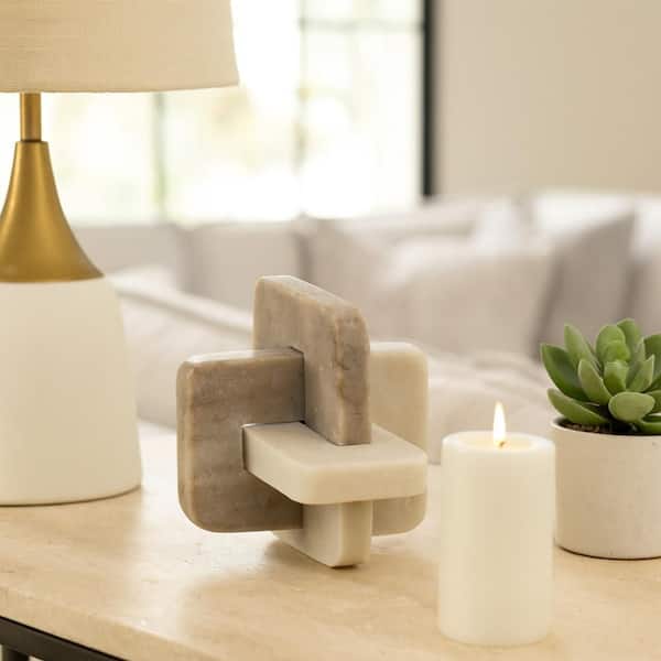 Beige/White 7 in. x 7 in. Marble Knot Sculpture Figurine