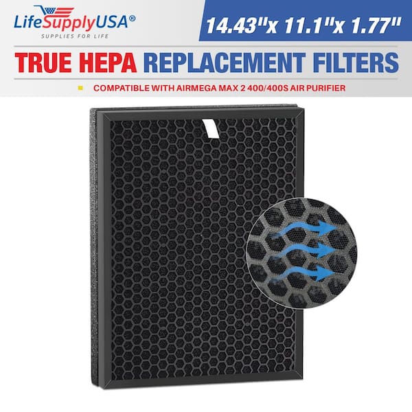 LifeSupplyUSA True HEPA Filter Replacement Compatible with AIRMEGA Max 2 400/400S Air Purifier