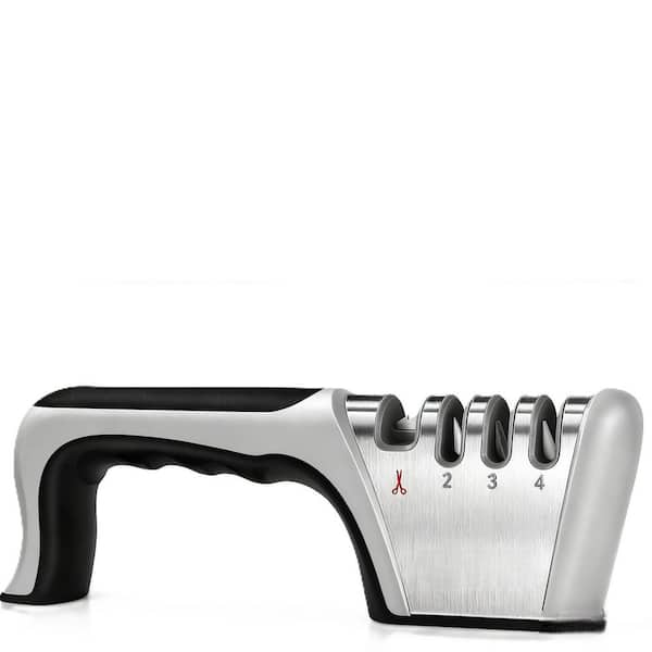 3.06 in. Black and Silver 4-in-1 Knife Sharpener with a Pair of Cut-Resistant Glove, Original Premium Polish Blades