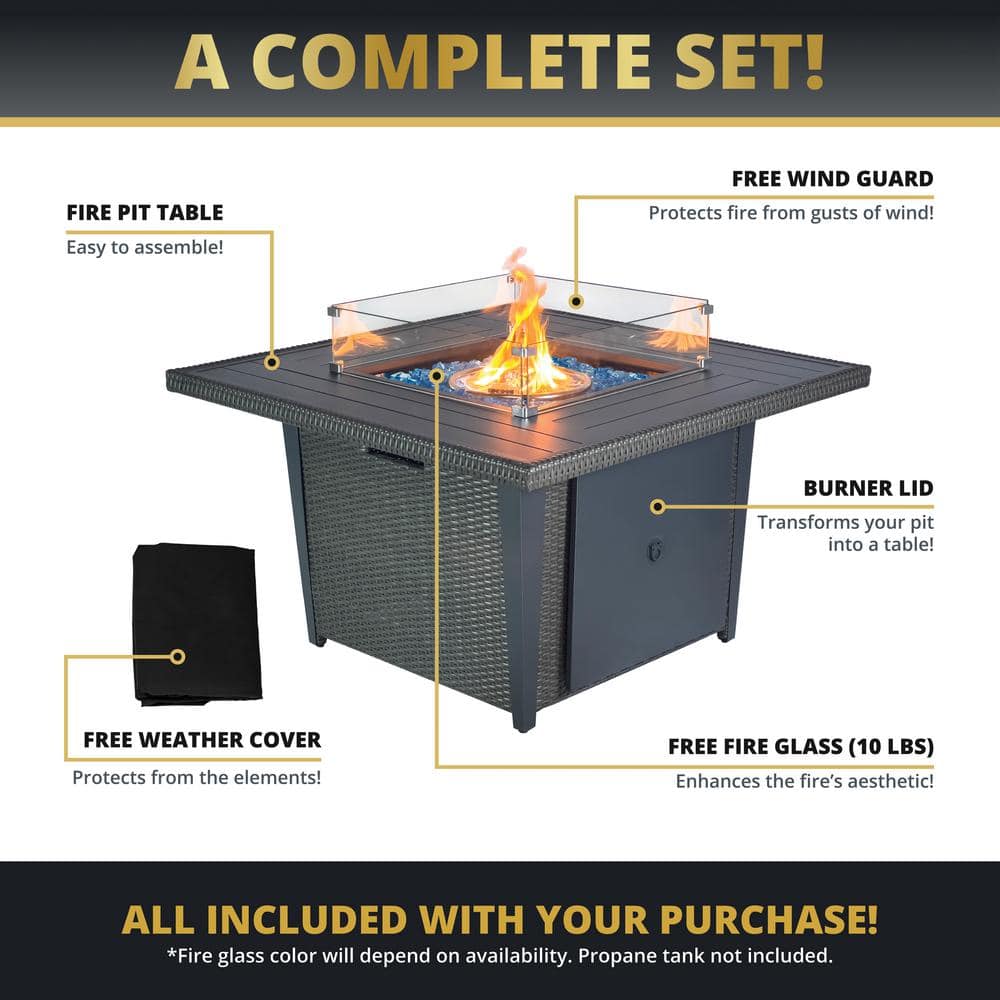 Ethan 42-inch Gray Aluminum and Rattan Gas Fire Pit Table