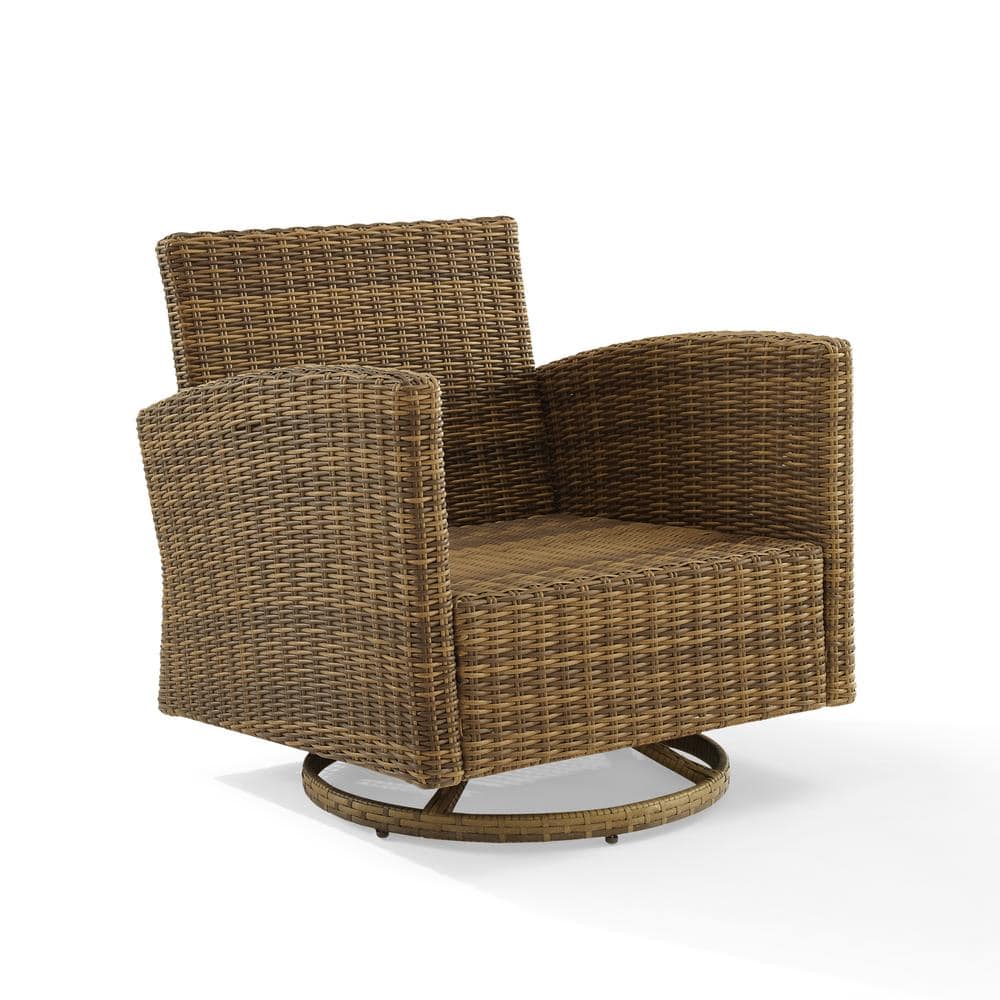 Bradenton White Cushioned Weathered Brown Wicker Swivel Rocker Chair