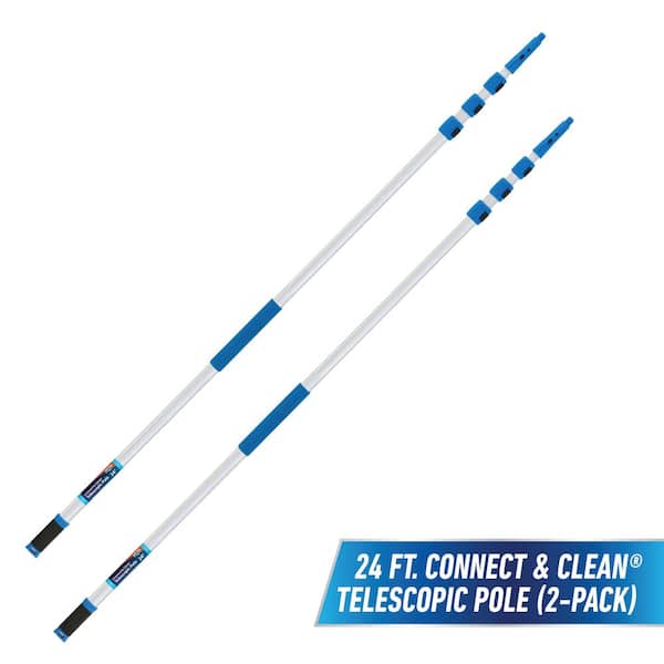 24 ft. Aluminum Telescoping Pole with Connect and Clean Locking Cone and Quick-Flip Clamps (2-Pack)