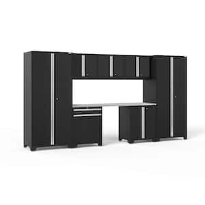 Pro Series 156 in. W x 84.75 in. H x 24 in. D 18-Gauge Welded Steel Garage Cabinet Set in Black (8-Piece)
