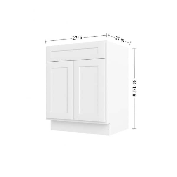 27 in. W 21 in. H 34.5 in. D Ready to Assemble Plywood Vanity Kitchen Cabinet in Painted White