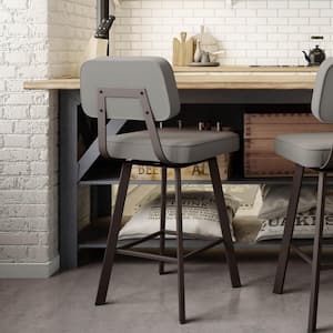 Clarkson 26 in. Taupe Grey Faux Leather / Dark Brown Metal Swivel Counter Stool