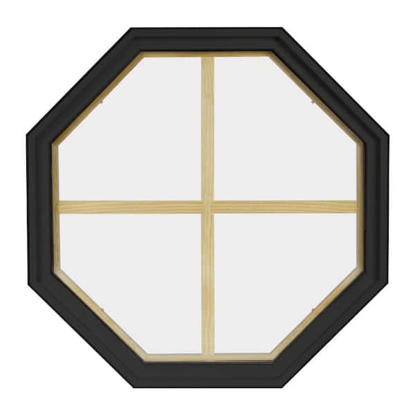 FrontLine 24 in. x 24 in. Octagon Bronze 6-9/16 in. Jamb 4-Lite Grille Geometric Aluminum Clad Wood Window
