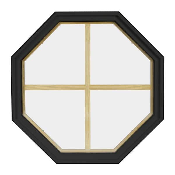 FrontLine 36 in. x 36 in. Octagon Bronze 4-9/16 in. Jamb 4-Lite Grille Geometric Aluminum Clad Wood Window