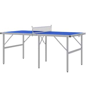 70.9 in. Mini-Size Table Tennis Table, Foldable and Portable Ping Pong Table Set with Net, 2 Paddles, 3 Balls, Blue