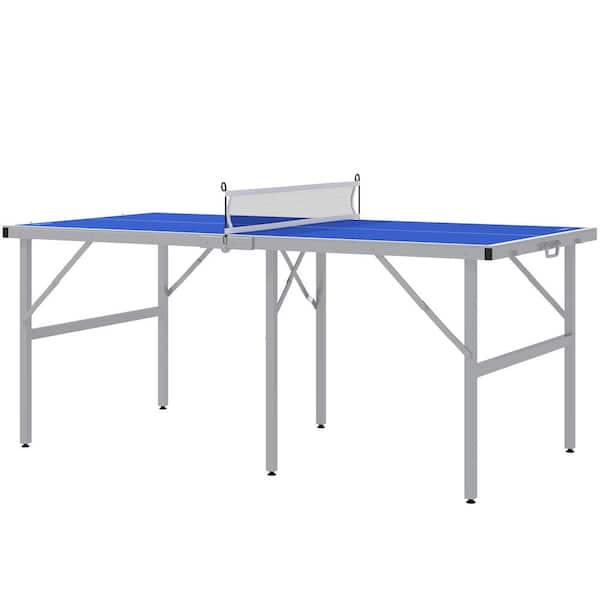 Huluwat 70.9 in. Mini-Size Table Tennis Table, Foldable and Portable Ping Pong Table Set with Net, 2 Paddles, 3 Balls, Blue