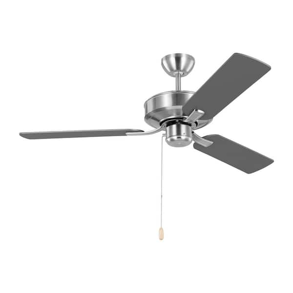 Generation Lighting Linden 48 in. Transitional Indoor Brushed Steel Ceiling Fan with Silver/American Walnut Reversible Blades and Pull Chain