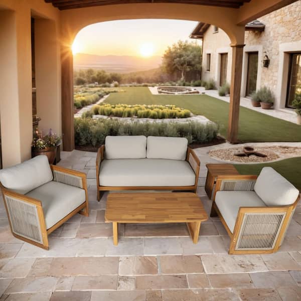 moda furnishings Guzal 5-Piece Acacia Wood Patio Outdoor Conversation ...