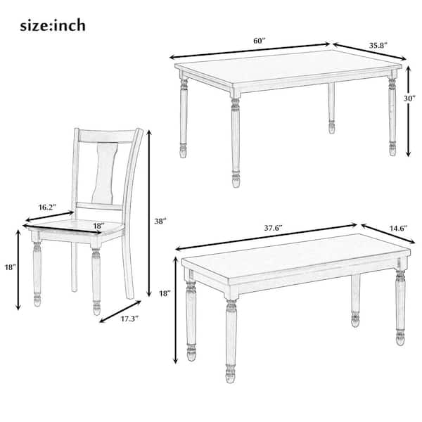 6-Piece Brown/Cottage White Wood Top Dining Room Set Seats 5
