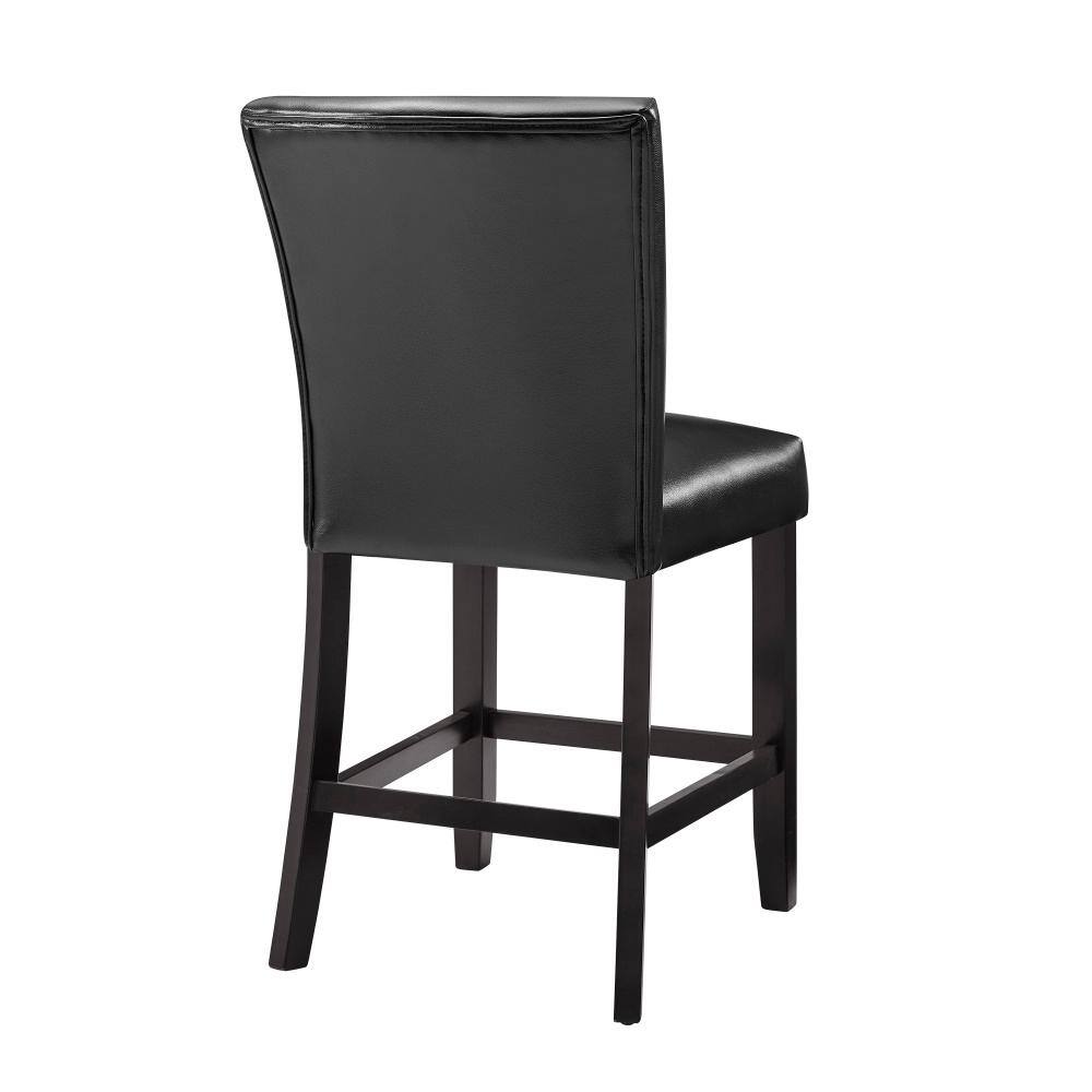 Elegant Ebony and Black Leather 26" Counter Stools - Set of 2