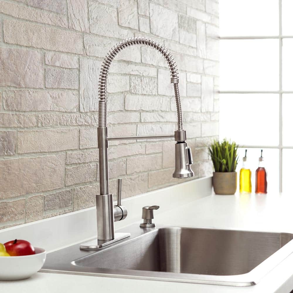 Stainless Steel Pull-Down Kitchen Faucet with Soap Dispenser