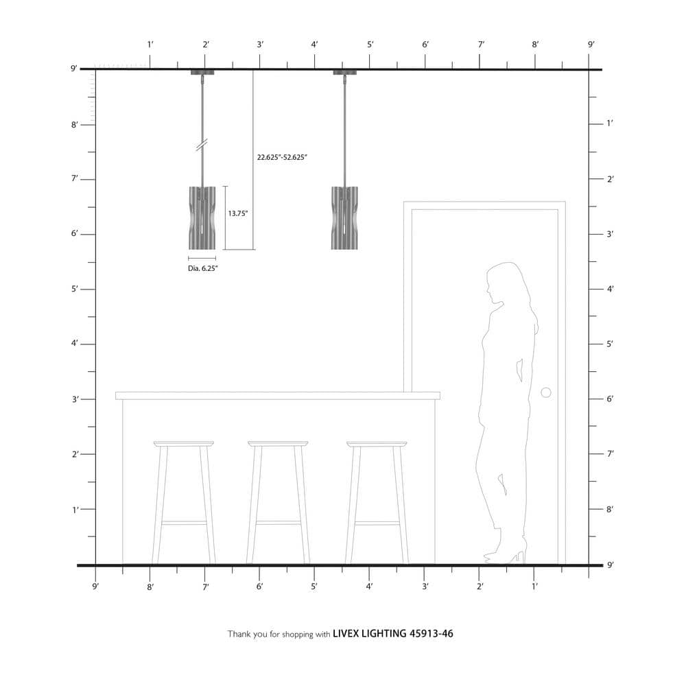 Acra Minimalist 3-Light Black Chrome Pendant Chandelier