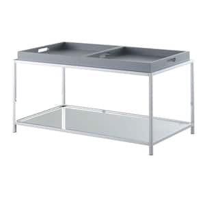 Palm Beach 34.75 in. Gray Rectangular Glass Coffee Table with Shelf and Removable Trays