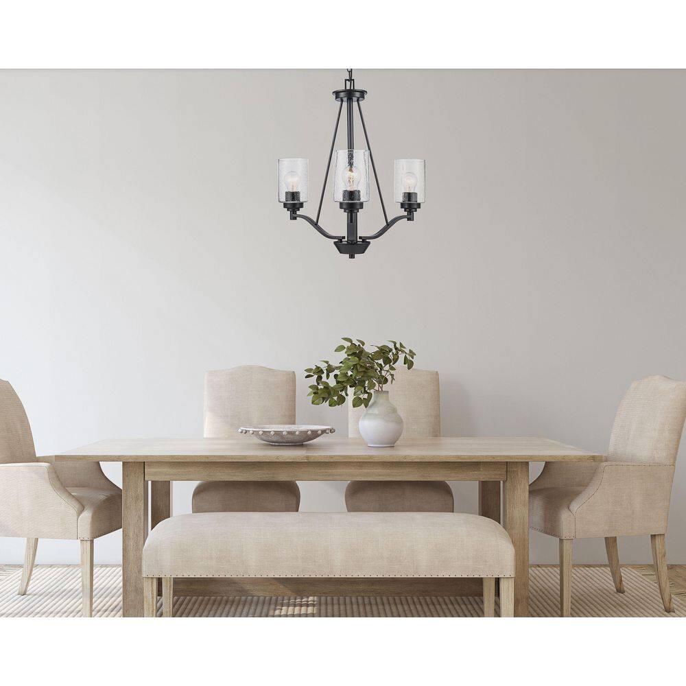 Simi Modern Black Mini Chandelier with Seeded Glass Shades