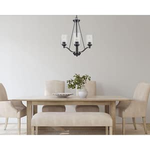 Simi 3-Light Black Chandelier Light Fixture with Seeded Glass Shades