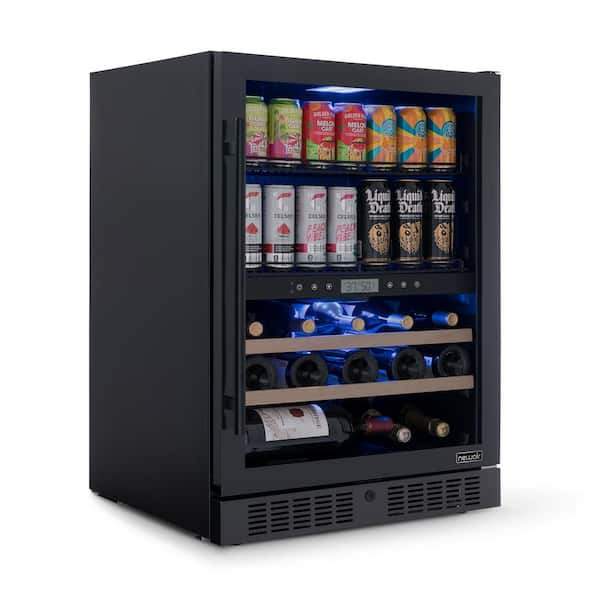 NewAir 24 in. Dual Zone 24 Wine Bottles & 100 Cans Beverage & Wine Cooler in Black Stainless Steel with Customizable Shelves