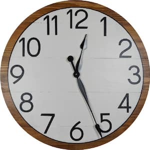 Madi 30 in. White and Brown Farmhouse Wall Clock