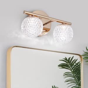 9.64 in. 2-Light French Gold LED Vanity Light with Acrylic Shade