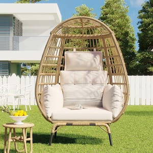 4.75 ft. Modern Outdoor Metal Rope Egg Chair with Removable Beige Cushion for Courtyard, Garden, Balcony