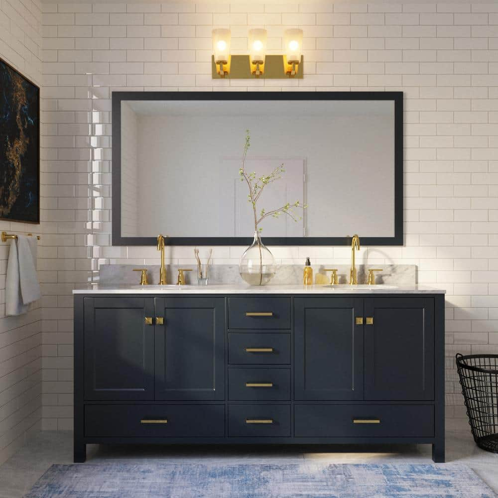 ARIEL Cambridge 73 in. W x 22 in. D x 36 in. H Vanity in Midnight Blue ...